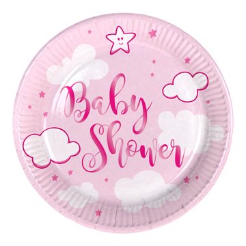 Paptallerken Baby Shower hvid/lyserød 18cm, 8 stk. festartikler