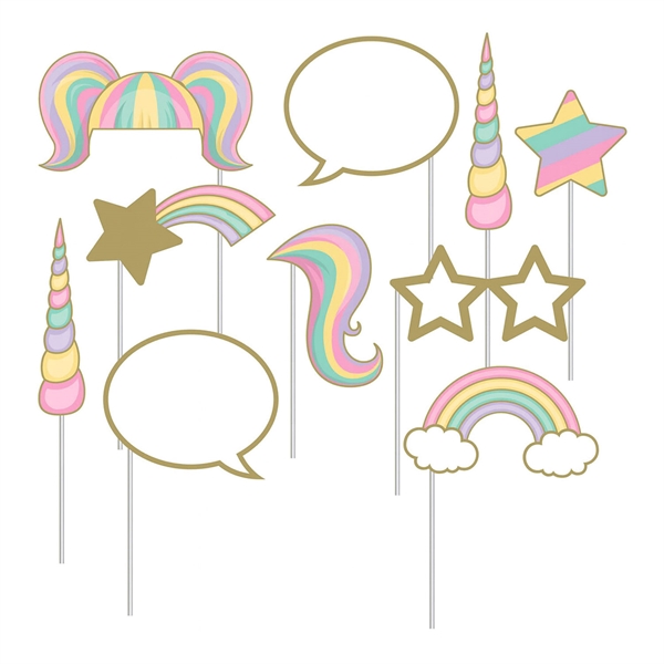 Photobooth selfie props Unicorn - Enhjørning, 10 stk. festartikler