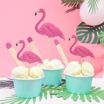Cake Topper pink flamingo Hawaii, 6 stk festartikler