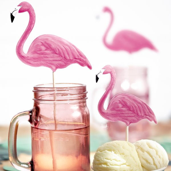 Cake Topper pink flamingo Hawaii, 6 stk festpynt