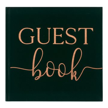 Gæstebog Guest Book velour mørk grøn/kobber festartikler