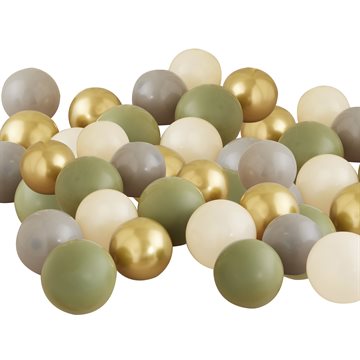 Balloner hvid/grøn/guld 13cm, 40 stk. festartikler