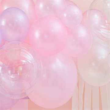 Ballonbue med crepestrimler Mermaid klar/hvid/lyserød/lys lilla ballonbuer