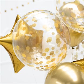 Ballon med guldprikker klar/gennemsigtig/guld 40cm flotte balloner