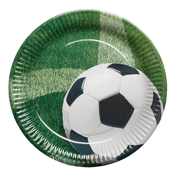 Paptallerkner Fodbold grøn 23cm, 10 stk. engangsservice