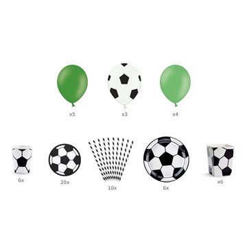 Party box - Fodbold hvid/grøn/sort, 60 dele festudsmykning