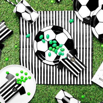 Gaveæske Fodbold trøje hvid/sort/guld, 6 stk. bordkort og overraskelser til konfirmation