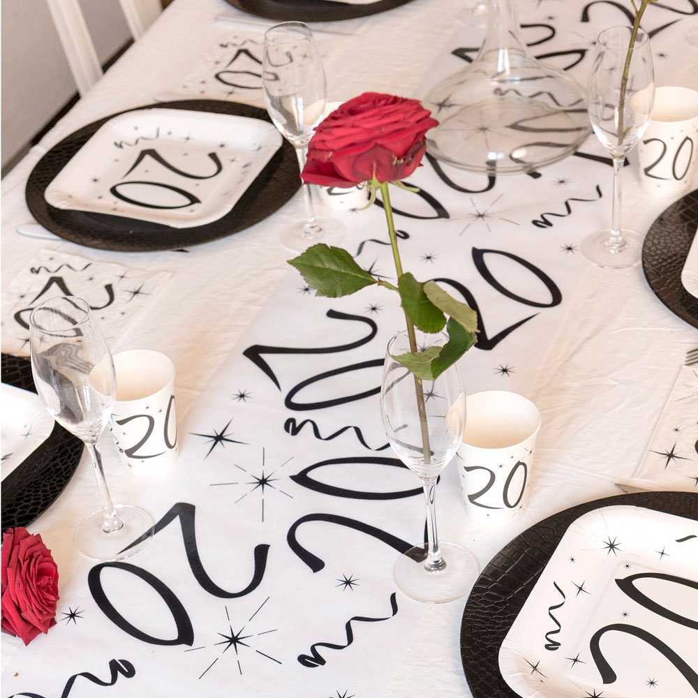 Bordløber 20 år fødselsdag hvid/sort 30cm x 5m