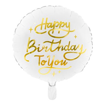 Folieballon Happy Birthday To You hvid/guld 35cm festartikler