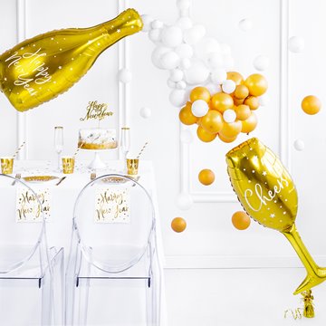 Folieballon Champagneglas Happy New Year guld 80cm x 28cm festartikler