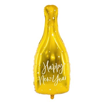 Folieballon Champagneflaske Happy New Year guld 82cm x 32cm festartikler