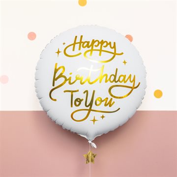 Fødselsdagsballon Happy Birthday To You hvid/guld 35cm