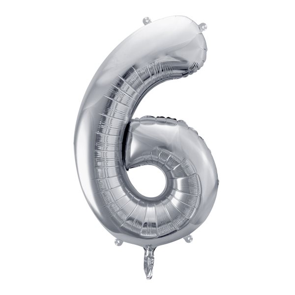 Folieballon tal 6 sølv 86cm festartikler