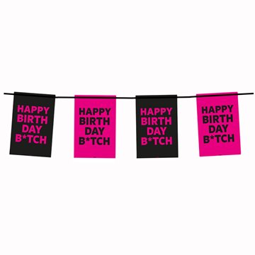 Guirlande Happy Birthday B*tch pink/sort 30cm x 6m festartikler
