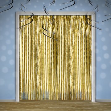 Lametta forhæng/backdrop guld 2,5m x 90cm festartikler