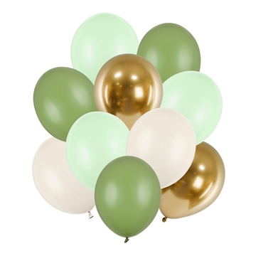 Balloner Mix grøn/beige/guld, 10 stk. festpynt