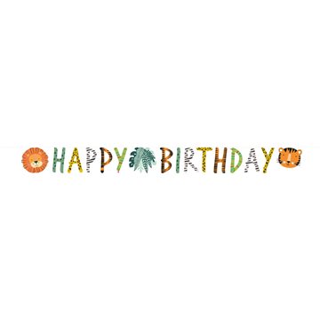 Guirlande Safari Dyr Happy Birthday 15cm x 1,8m festartikler børnefødselsdag