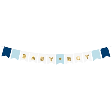 Guirlande Baby-Boy hvid/blå/guld 1,6m festartikler