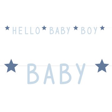 Guirlande Hello Baby Boy lyseblå/blå 1,5m pynt til babyshower og barnedåb