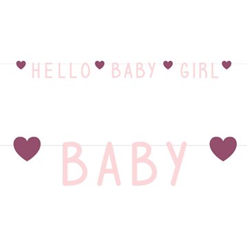 Guirlande Hello Baby Girl lyserød/rød 1,5m pynt til babyshower og barnedåb