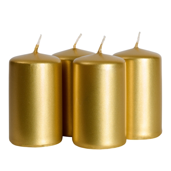 Bloklys guld 4cm x 7cm, 4 stk. stearinlys