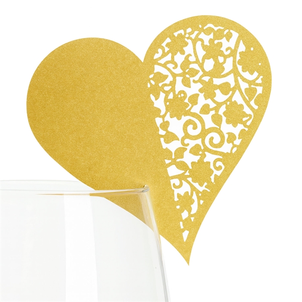 Bordkort Hjerte guld perlemor, 10 stk. borddækning