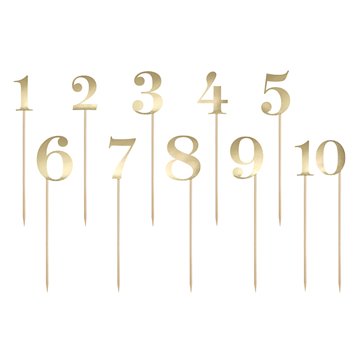 Bordnumre / fødselsdagsnumre på pind tal 1-10 guld festpynt