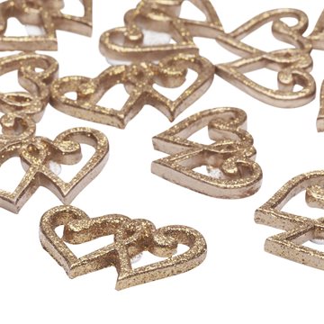 Dobbelt Hjerter med glimmer og klæbepude guld 4cm, 12 stk. bryllup og guldbryllup