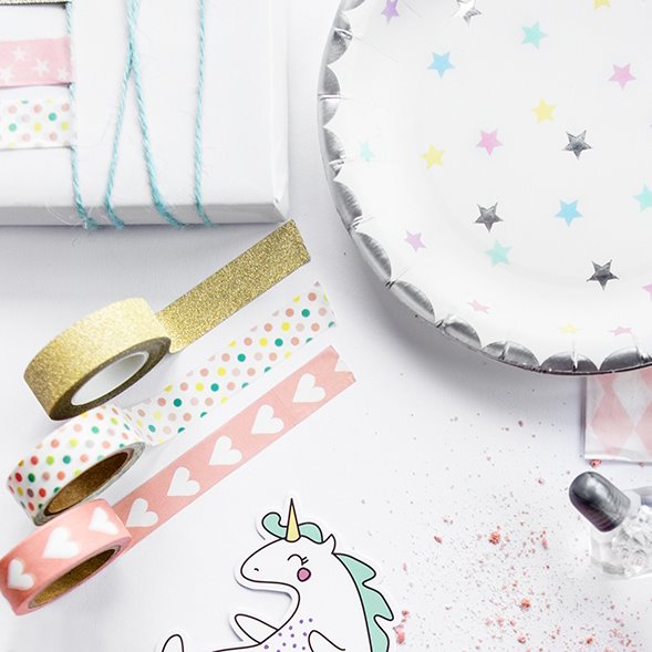 Washi tape glitter sølv/guld, 4 ruller festpynt