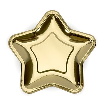 Paptallerken Stjerne guld metallic 18cm, 6 stk. festartikler