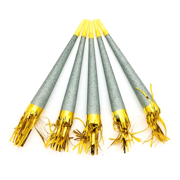 Nytårs Tudehorn guld glitter 31cm, 5 stk. festartikler