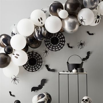 Ballonbue-Kit Halloween hvid/sort ballonguirlande til uhyggelig fest