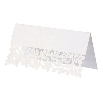 Bordkort med dekorationsbort perlehvid 4,5cm x 9cm, 10 stk. borddækning
