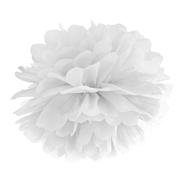 Pompon papirdekoration hvid 25cm festartikler