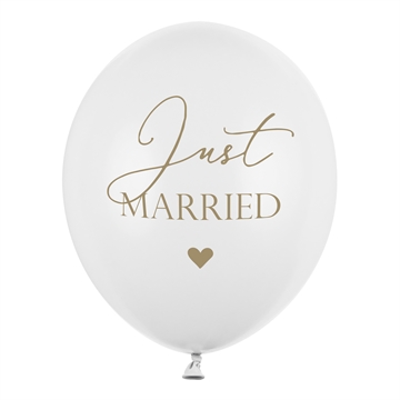 Balloner Just Married hvid/guld 30cm, 6 stk. festartikler