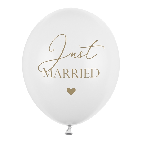 Balloner Just Married hvid/guld 30cm, 50 stk. festpynt