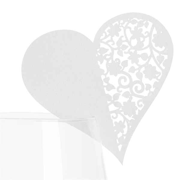 Bordkort Hjerte hvid perlemor, 10 stk. borddækning