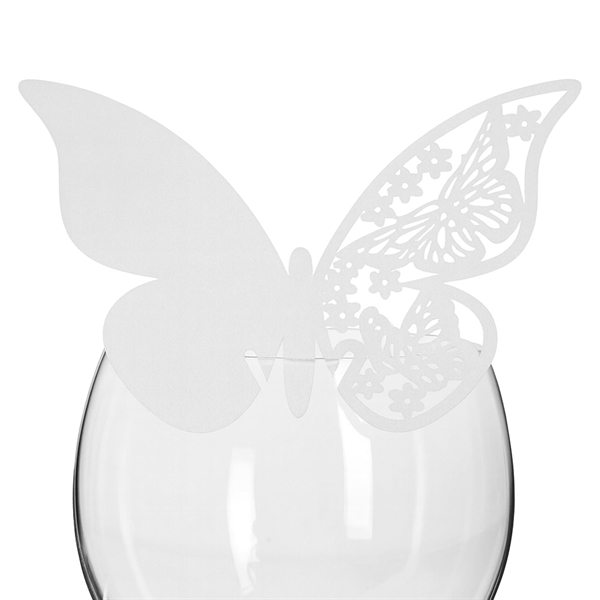 Bordkort Sommerfugl hvid perlemor, 10 stk. borddækning