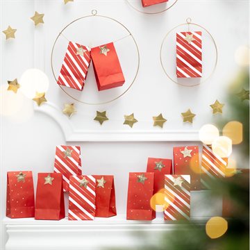 Julekalender poser hvid/rød/guld, 24 stk. gavekalender