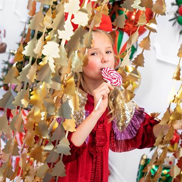 Lametta forhæng/backdrop Juletræer guld 2,45m x 1m pynt til julefrokost