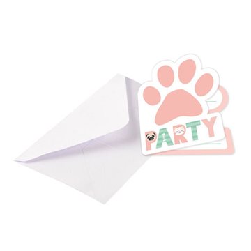 Indbydelse med kuvert Kæledyr Hund og Kat, 8 stk. festartikler børnefødselsdag
