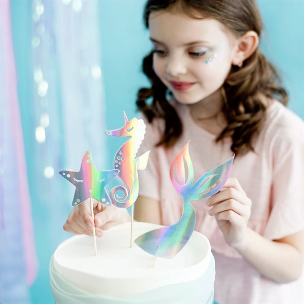 Cake Topper Mermaid Havfrue iriserende 24,5cm, 3 stk. fødselsdagskager