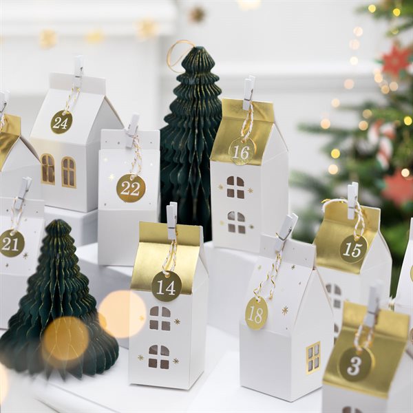 Julekalender-Kit til pakkekalender hvid, 24 huse kalendergaver