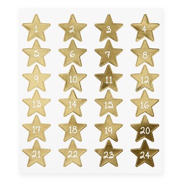 Stickers kalendertal til pakkekalender stjerner guld 1-24 festartikler