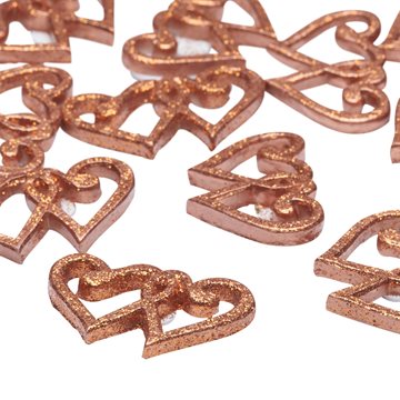 Dobbelt Hjerter med glimmer og klæbepude kobber 4cm, 12 stk. kobberbryllup