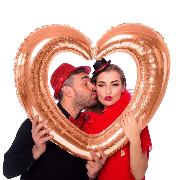 Folieballon Hjerte selfie-ramme rosegold 70cm x 80cm kobberbryllup