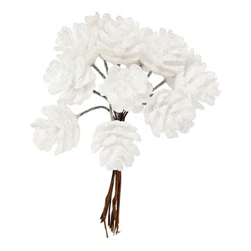 Kogler hvid med glimmer 2cm, 12 stk. blomterbinding