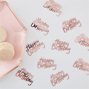 Konfetti Happy Birthday rosegold bordpynt