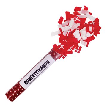 Konfettirør konfetti og flag hvid/rød 30cm, 2 stk. festartikler