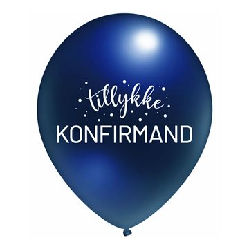 Balloner Tillykke Konfirmand mørk blå 30cm, 10 stk. festartikler